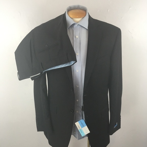 Zanetti 40L mens suit black on black made in italy 100% wool 2 piece new ea0268